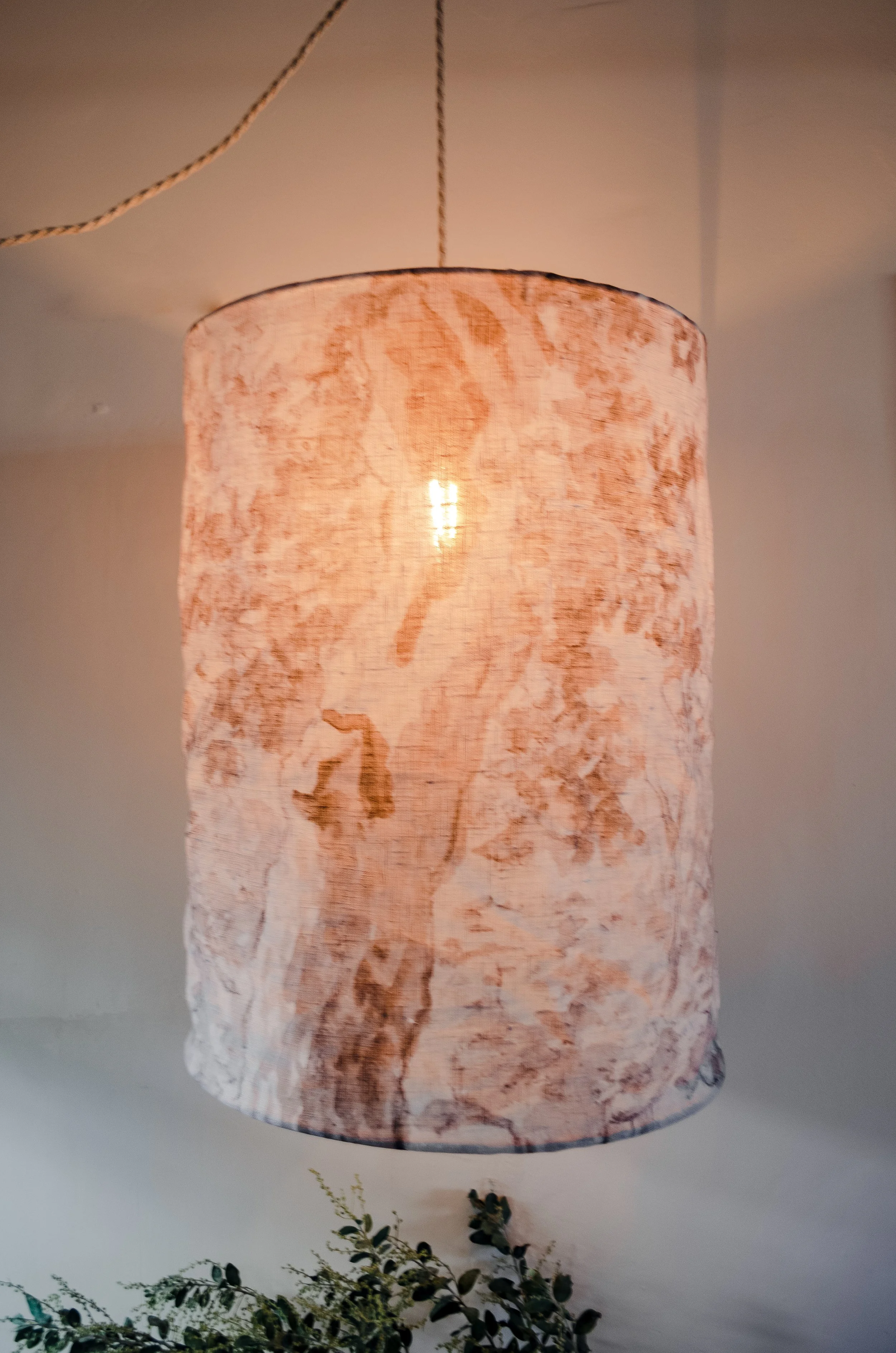 Relaxed crushed look linen drum handmade pendant light shade with